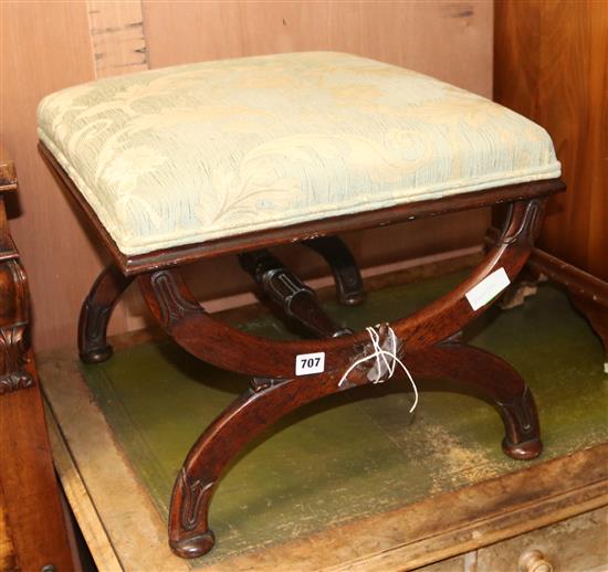 A Victorian rosewood X framed stool, W.57cm